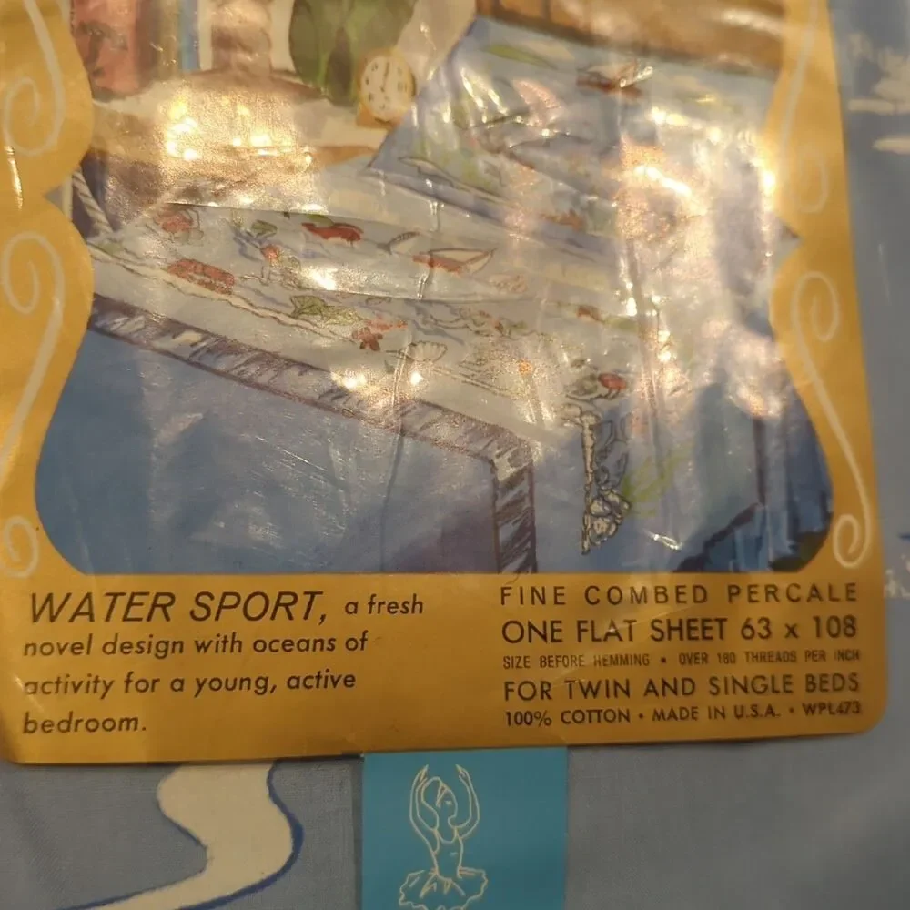 Vintage Lady Pepperell Water Sport Bed Sheets Pillowcase Twin Blue Ocean Dive